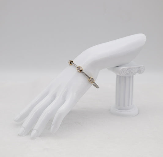 Two-Tone Cable Cuff Bracelet with Gold Crystal Accents