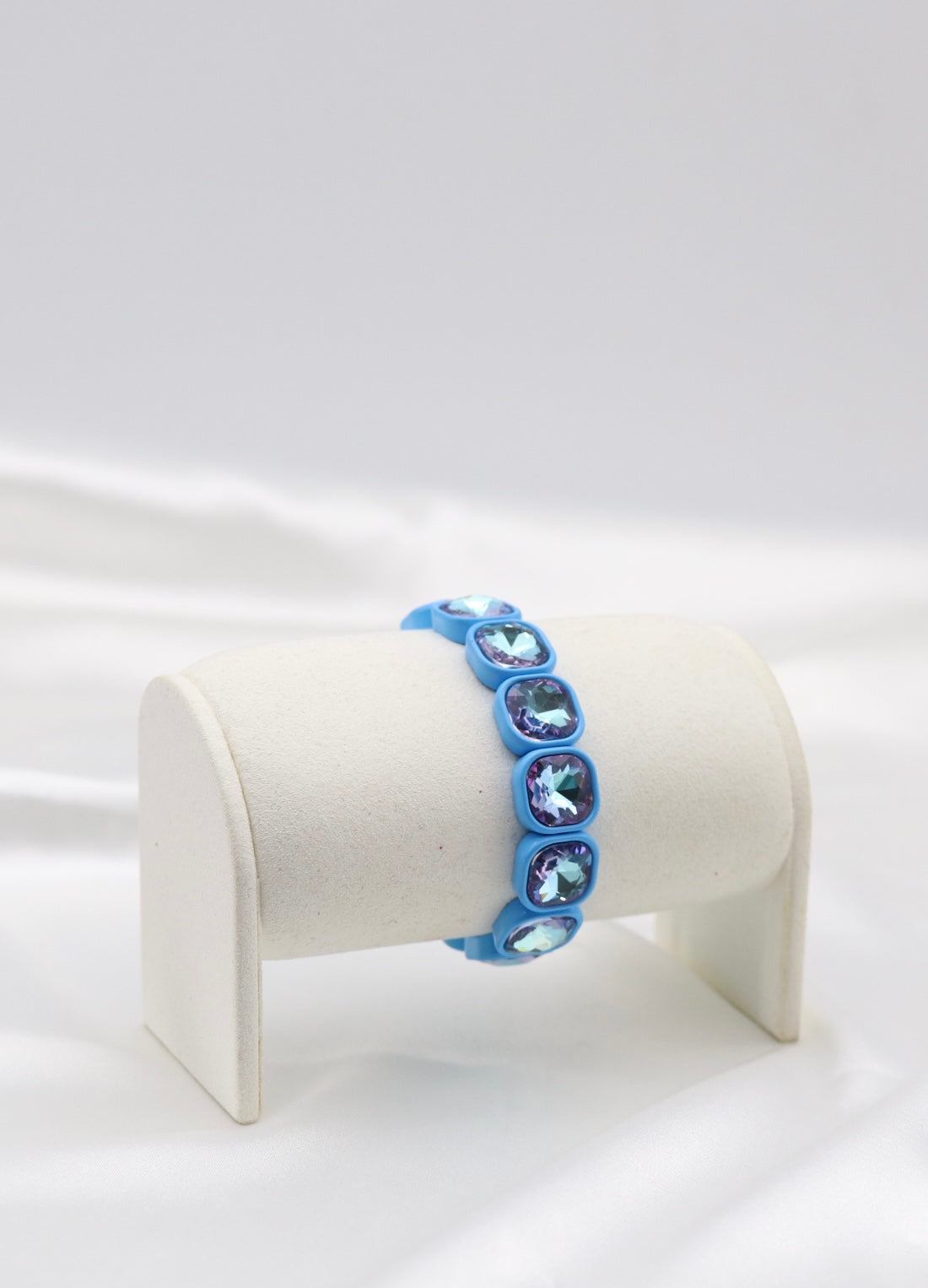 Blue Iridescent Crystal Stretch Statement Bracelet