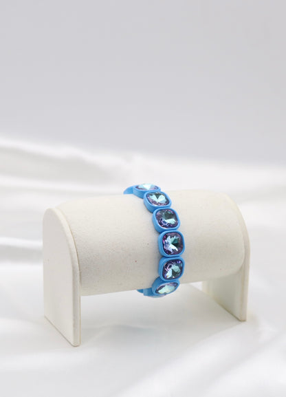 Blue Iridescent Crystal Stretch Statement Bracelet