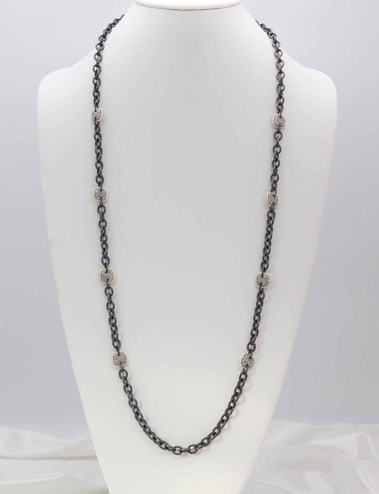 Gunmetal Chain Necklace with Crystal Cushion Stations