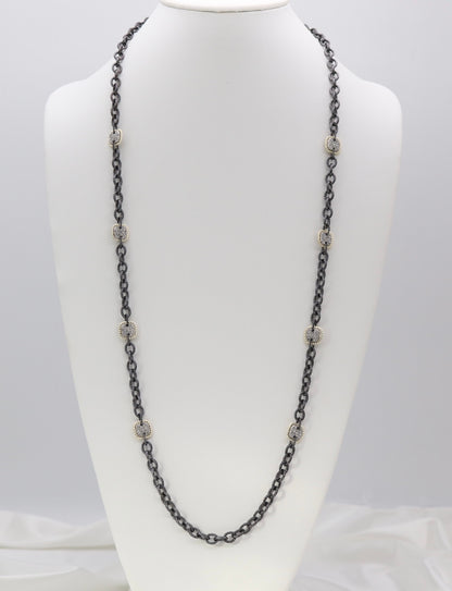 Gunmetal Chain Necklace with Crystal Cushion Stations