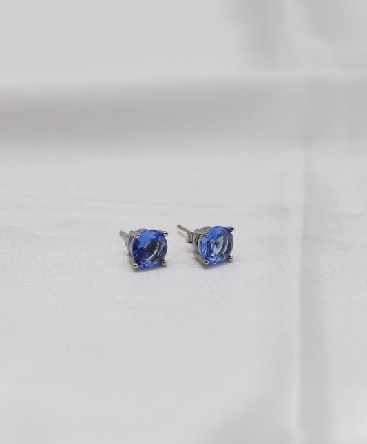 Sapphire Blue Crystal Stud Earrings – Classic Round Solitaire Studs