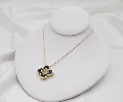 Gold Necklace with Black Clover Pendant