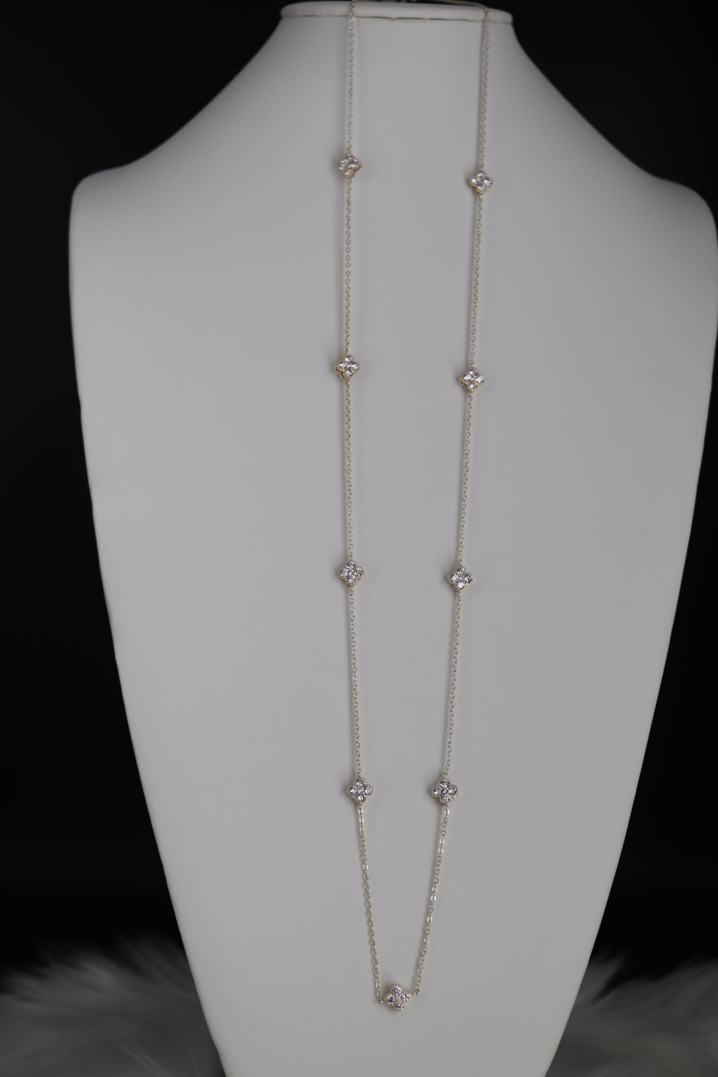 Long Necklace With Small Clover Stations