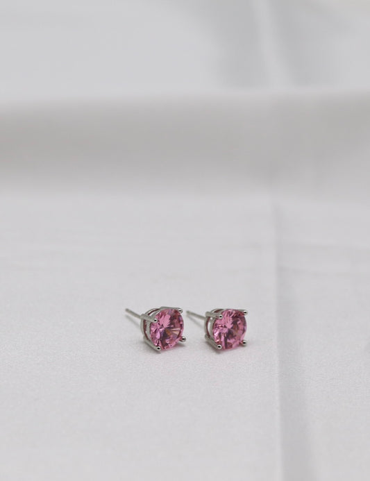 Blush Pink Crystal Stud Earrings – Classic Round Solitaire Studs