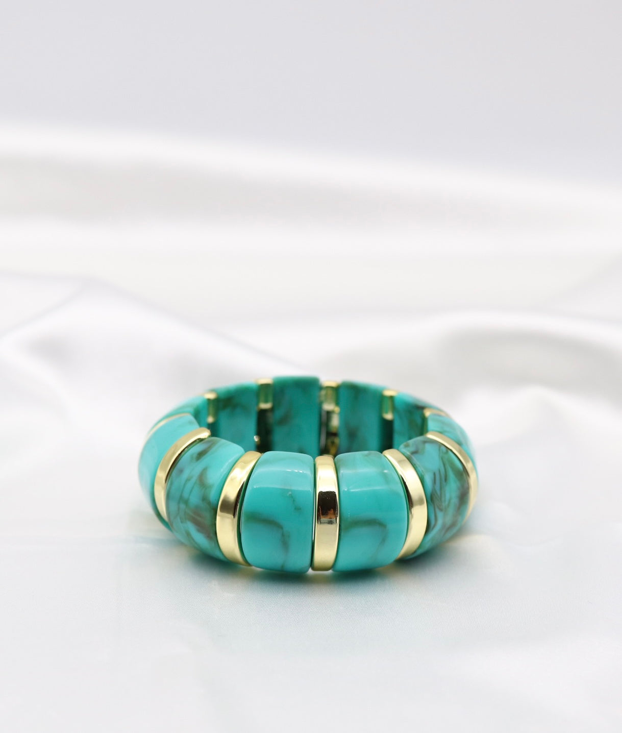 Turquoise Marble Stretch Bracelet with Polished Gold Accents
