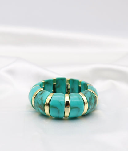 Turquoise Marble Stretch Bracelet with Polished Gold Accents