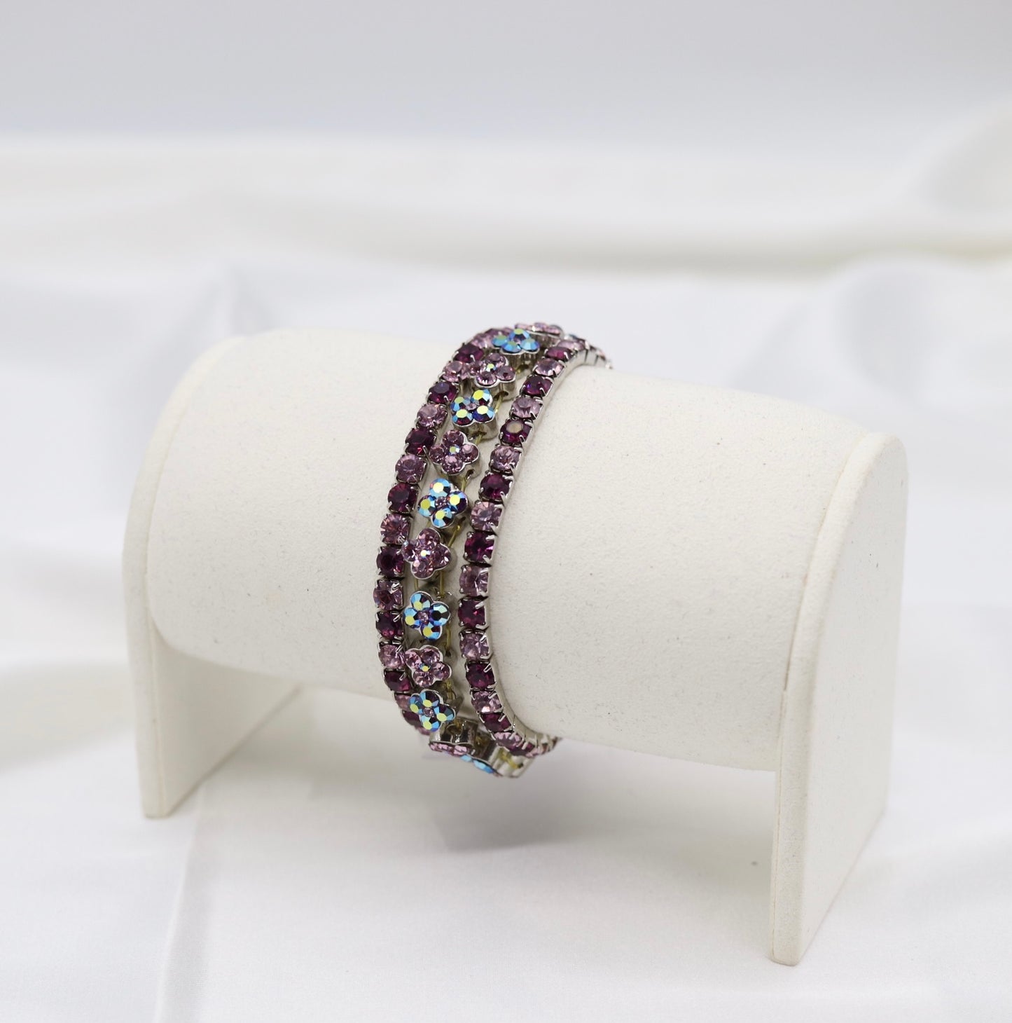Lavender Bloom Triple-Row Crystal Bracelet