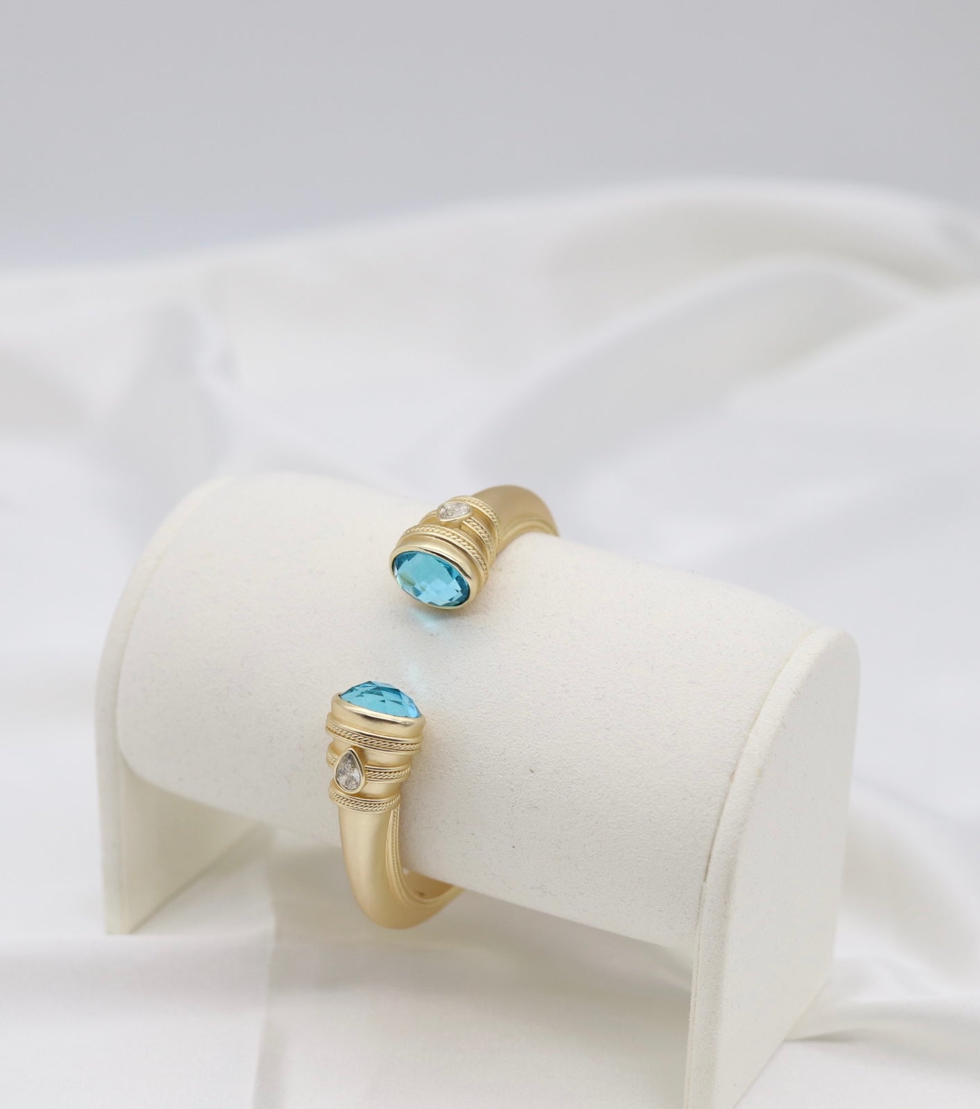 Aqua Blue Gemstone Gold Cuff Bracelet