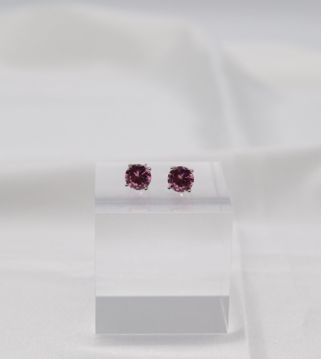 Blush Pink Crystal Stud Earrings – Classic Round Solitaire Studs