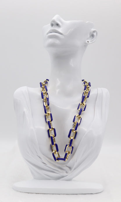 Bold Gold and Blue Link Chain Statement Necklace