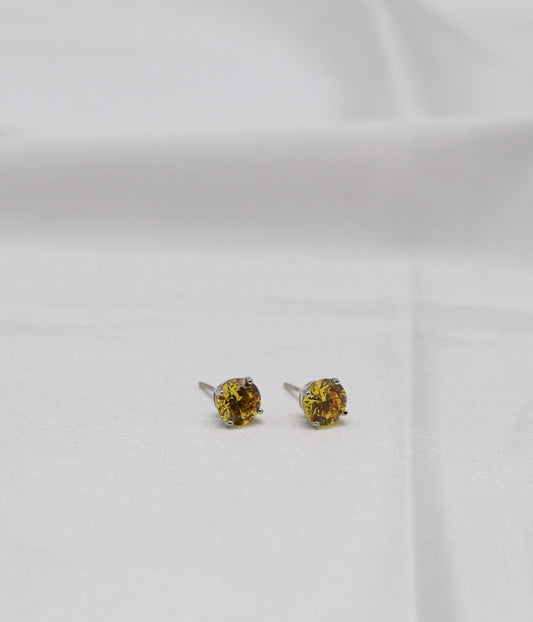 Golden Yellow Crystal Stud Earrings – Classic Round Solitaire Studs