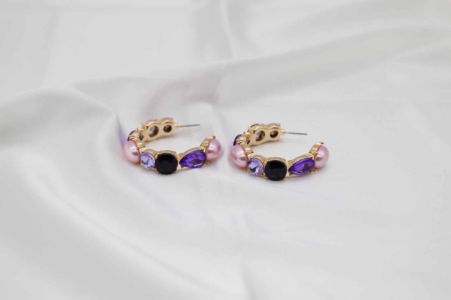 Lavender Glass Stone Hoop Earring