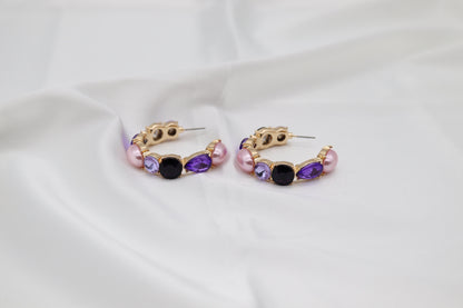 Lavender Glass Stone Hoop Earring