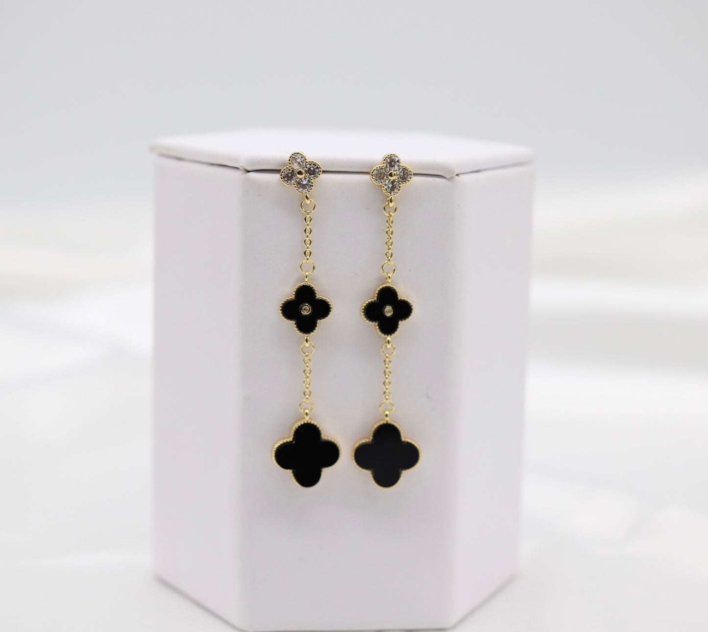 Dangling Petite Black Clover Earrings