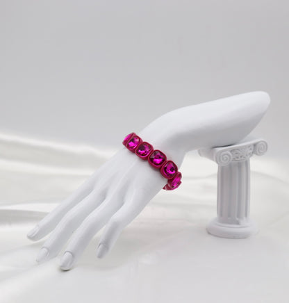 Hot Pink Crystal Stretch Statement Bracelet
