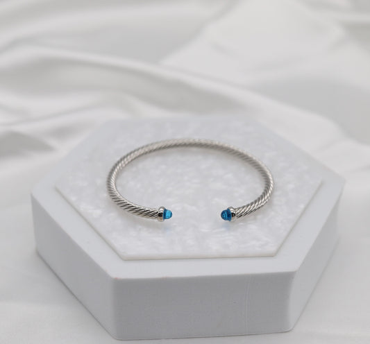 Blue 4mm Cuff Silver Cable Bracelet