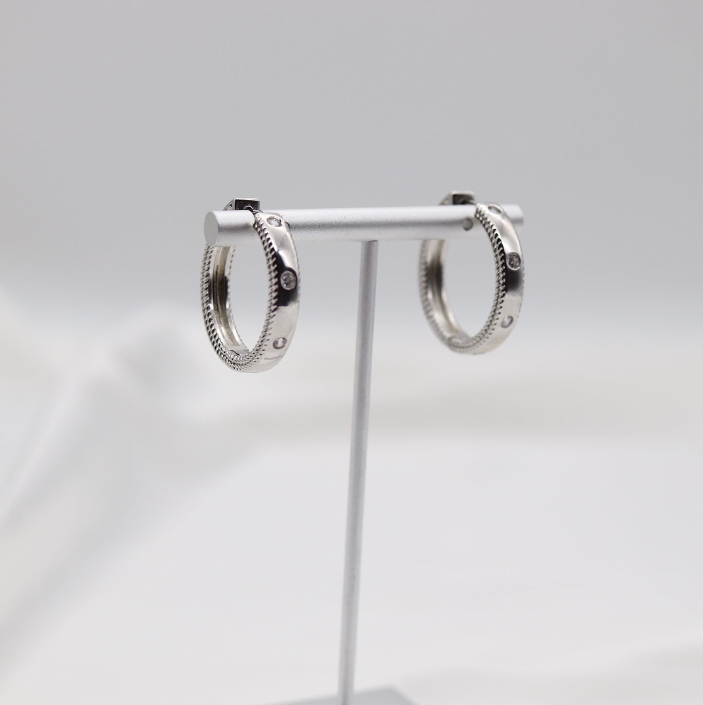 Silver CZ Station Hoop Earrings