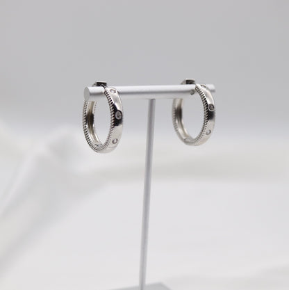 Silver CZ Station Hoop Earrings