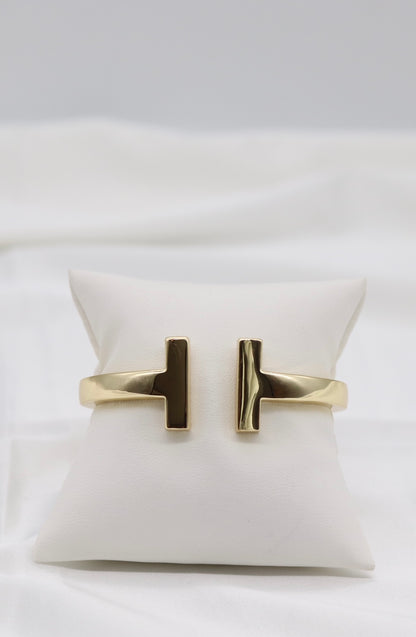 Gold T-Bar Open Cuff Bracelet