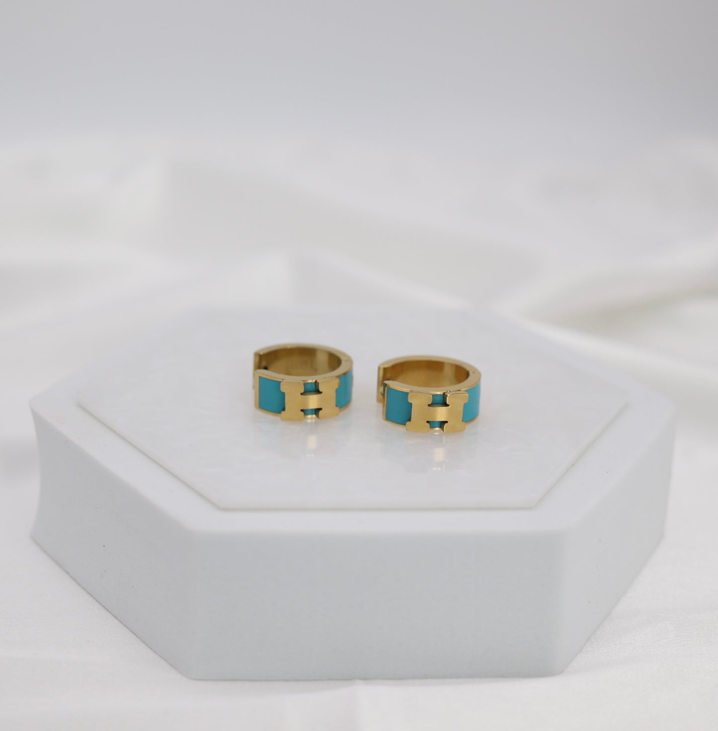 Turquoise Enamel Gold Huggie Hoop Earrings – Bold Modern Statement