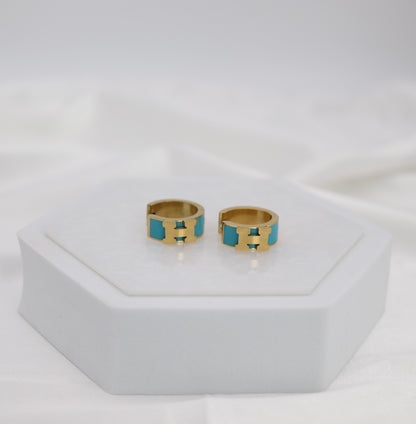 Turquoise Enamel Gold Huggie Hoop Earrings – Bold Modern Statement