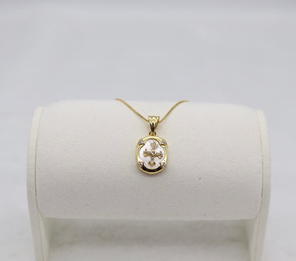 Gold Oval Cross Pendant Necklace – Mother of Pearl & Crystal Accents