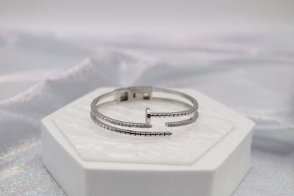 Nail CZ Cuff Silver Bracelet