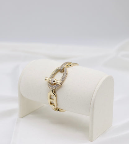 Gold Pavé Oval Link Statement Toggle Bangle
