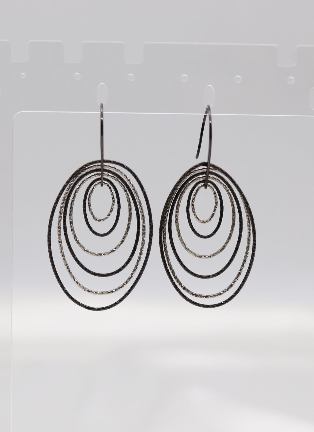 Italian Style Multi-Hoop Textured Silver Drop Earrings (Sterling Earrings)
