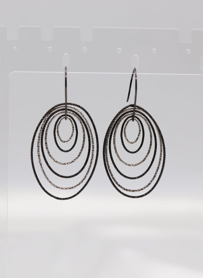 Italian Style Multi-Hoop Textured Silver Drop Earrings (Sterling Earrings)