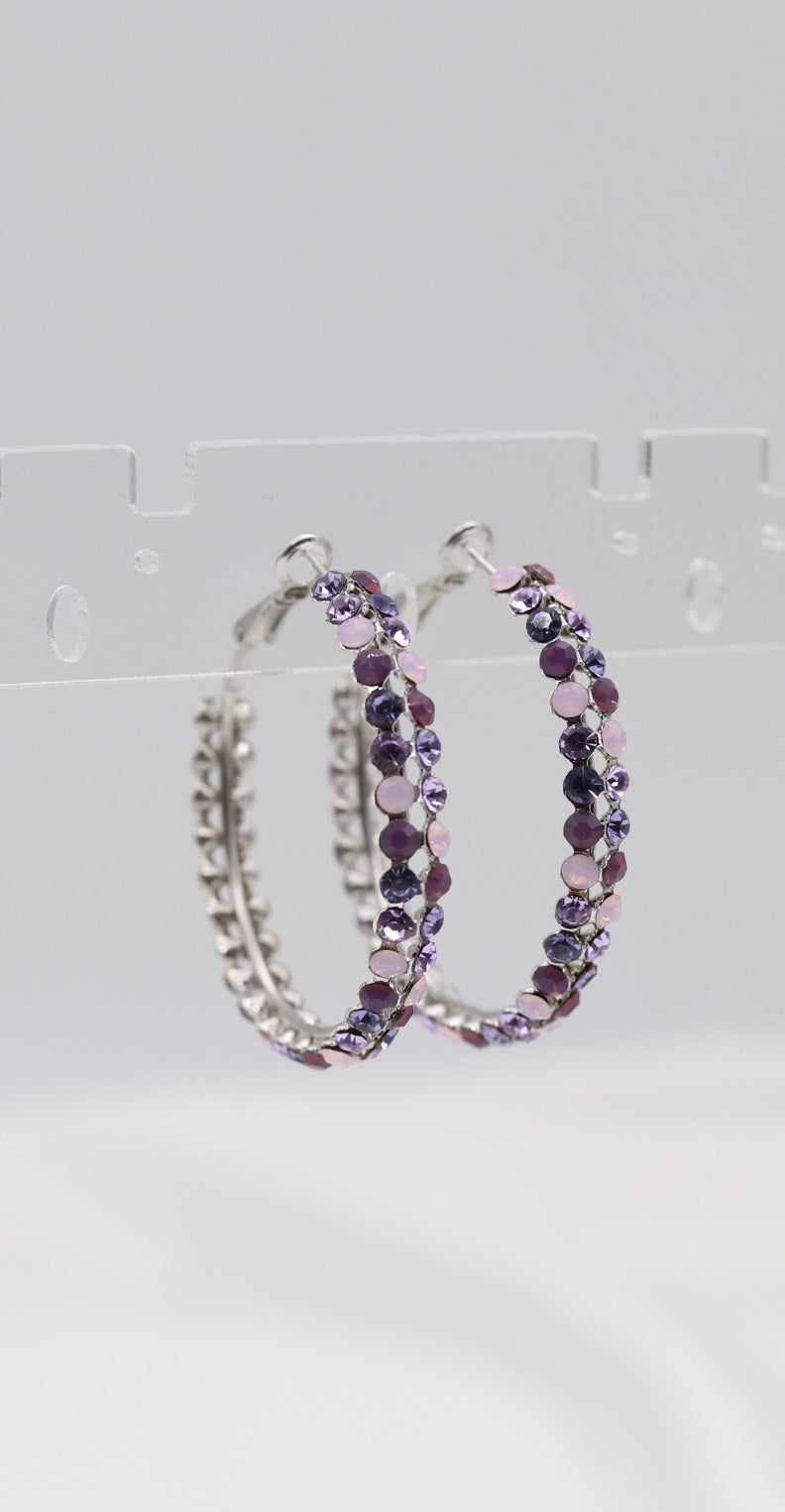 Purple Multi-Color Crystal Hoop Earrings