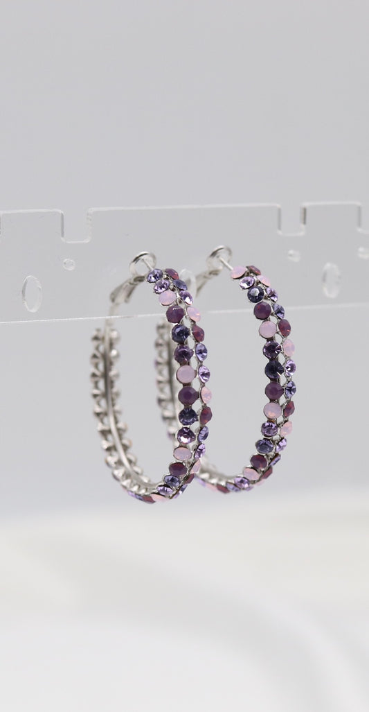 Purple Multi-Color Crystal Hoop Earrings