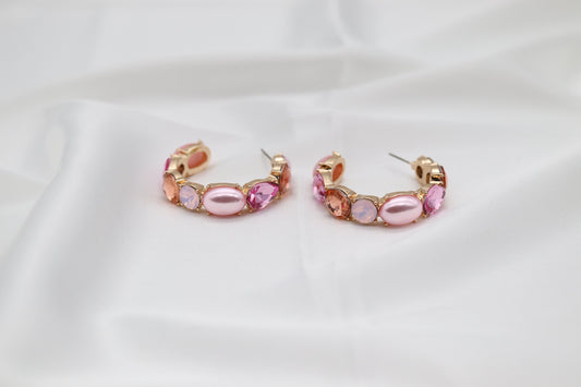 Pink Glass Stone Hoop Earring