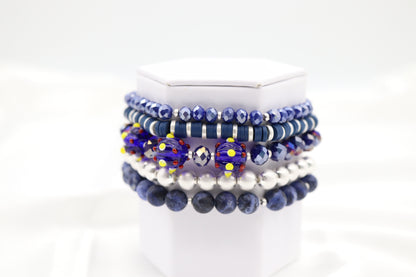 Silver Navy Blue Stone Glass Bead Bracelet