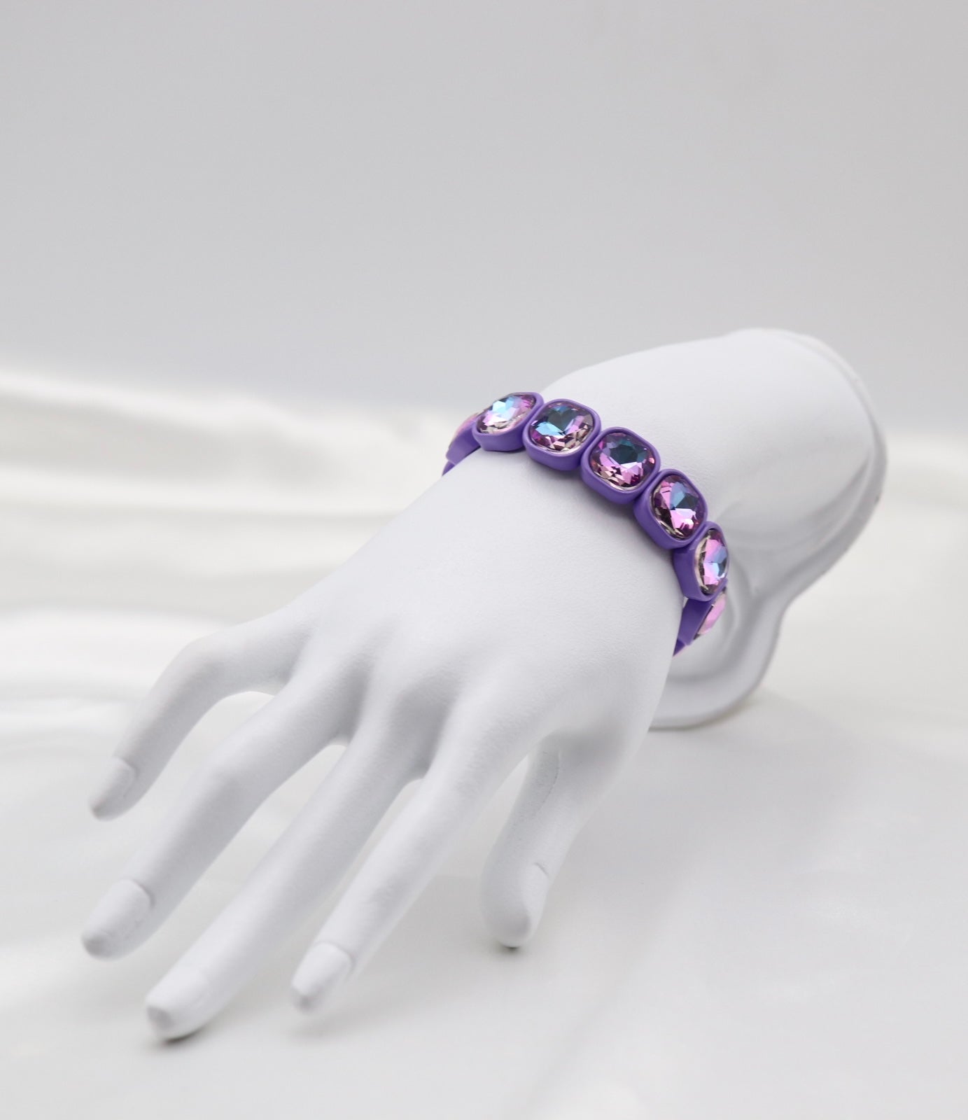 Purple Iridescent Crystal Stretch Statement Bracelet