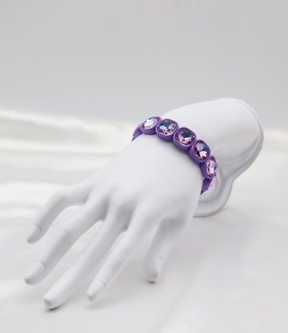 Purple Iridescent Crystal Stretch Statement Bracelet