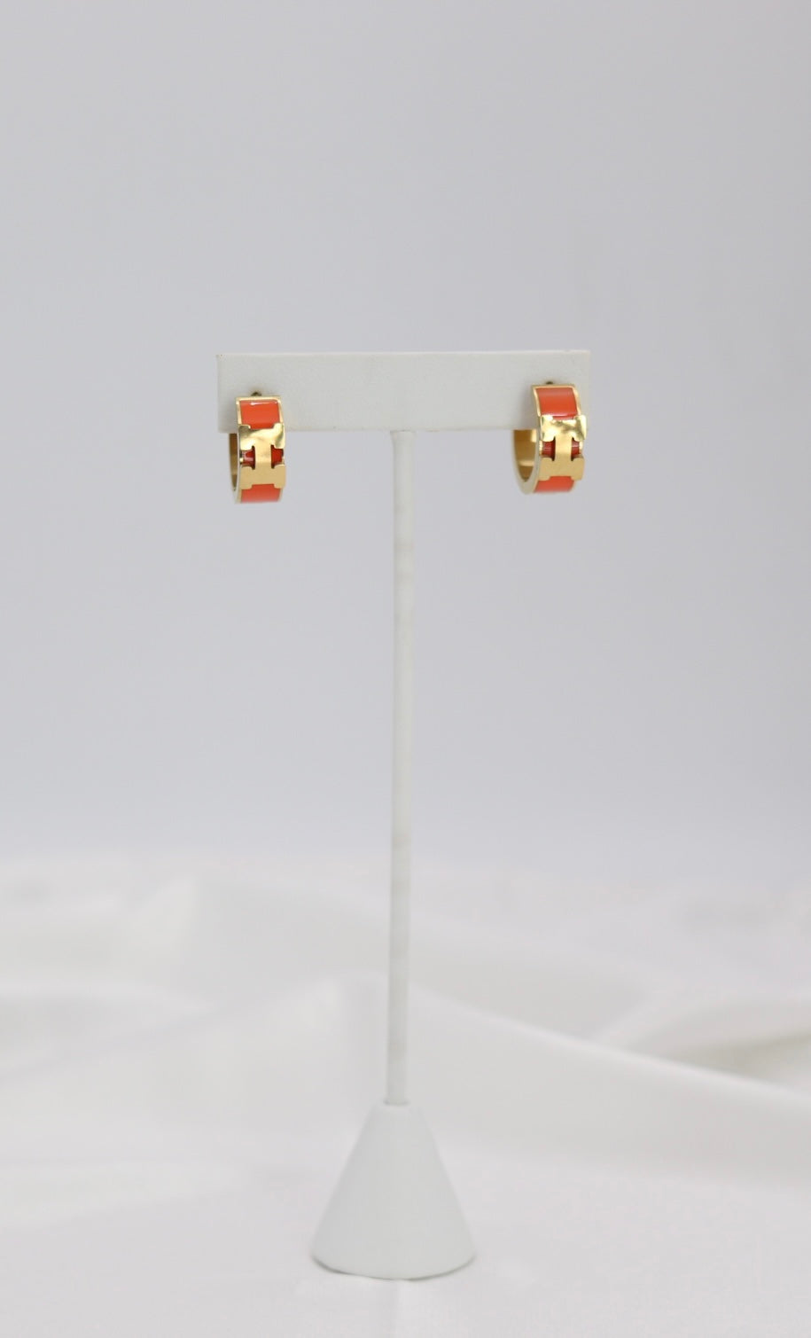 Orange Enamel Gold Huggie Hoop Earrings – Bold Modern Mini Hoops