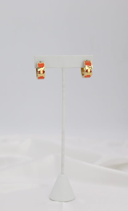 Orange Enamel Gold Huggie Hoop Earrings – Bold Modern Mini Hoops