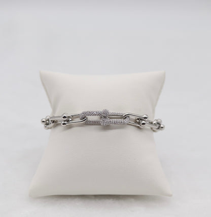 Silver Pavé Link Bracelet with Ball Accents