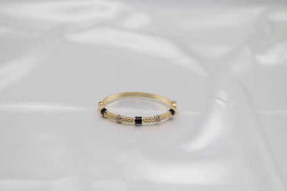 Black Enamel & Crystal Gold Beaded Bangle Bracelet | Elegant Stackable Bracelet for Women