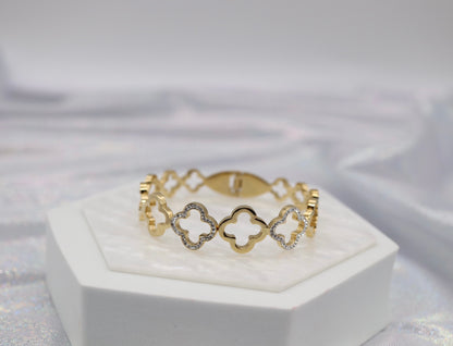 CZ and Gold Clover Cuff Bracelet