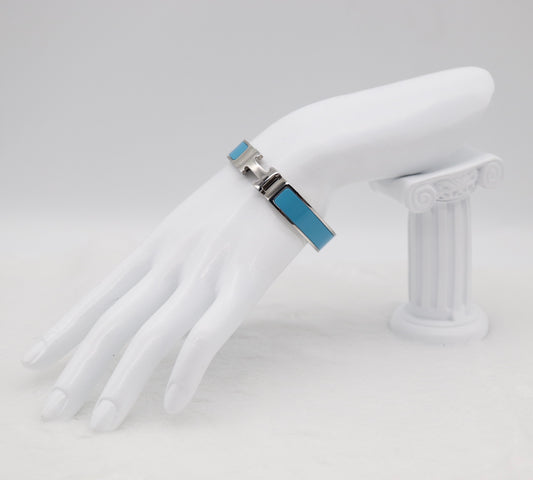 Medium Sleek Silver & Light Blue Enamel Bracelet