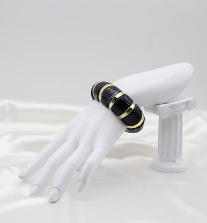 Charcoal Marble Stretch Bracelet with Polished Gold Accents