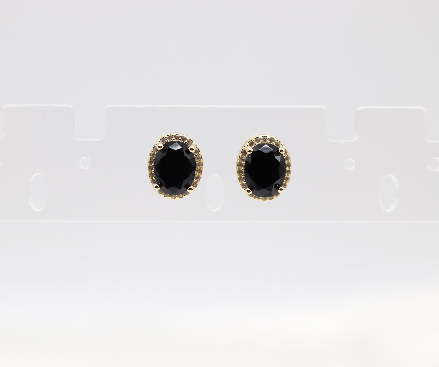 Black Cubic Zirconia Gold Post Style Earrings