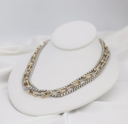 Triple-Layer Mixed Metal Statement Chain Necklace
