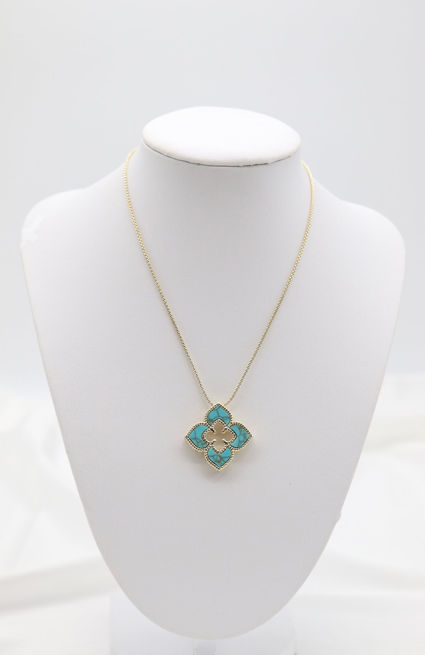 Gold Necklace with Turquoise Clover Pendant