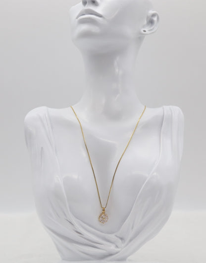 Gold Floral Crystal Necklace – Dainty Sparkling Pendant