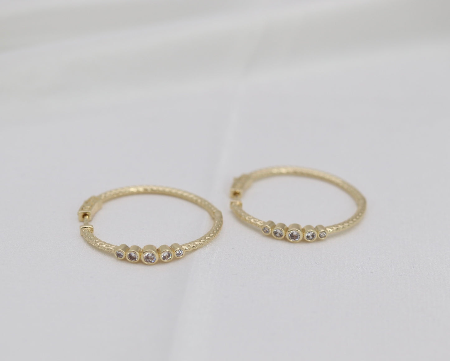 Gold Crystal Accent Hoop Earrings – Textured Luxe Hoops