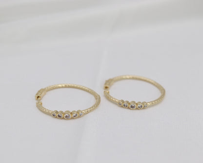 Gold Crystal Accent Hoop Earrings – Textured Luxe Hoops